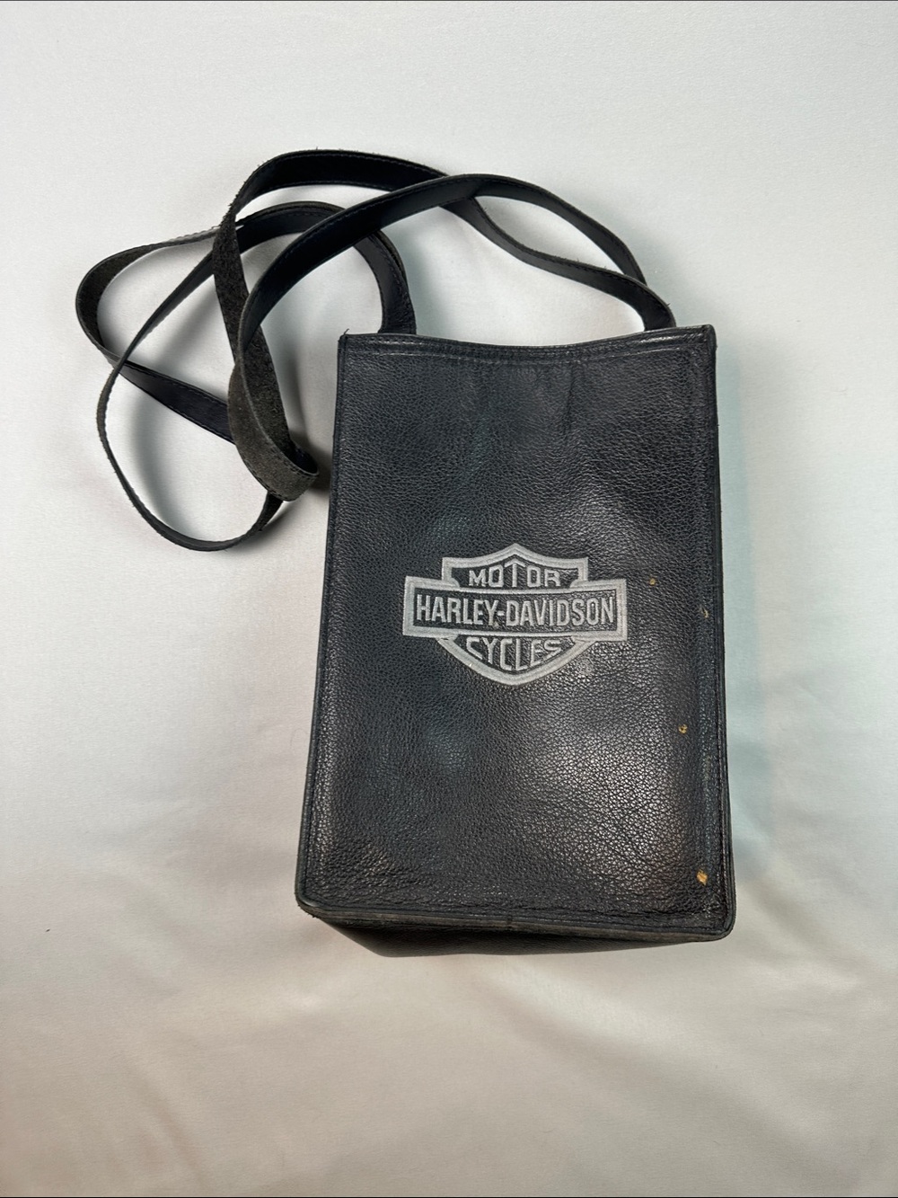 Harley Davidson Black Leather Logo Messenger Purse Bag Over the Shoulder